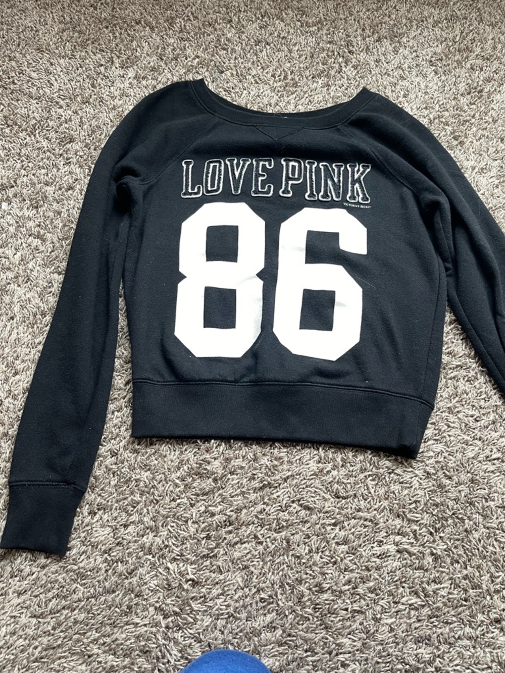 PINK Victoria's Secret Black Cropped Sweatshirt with White Logo
